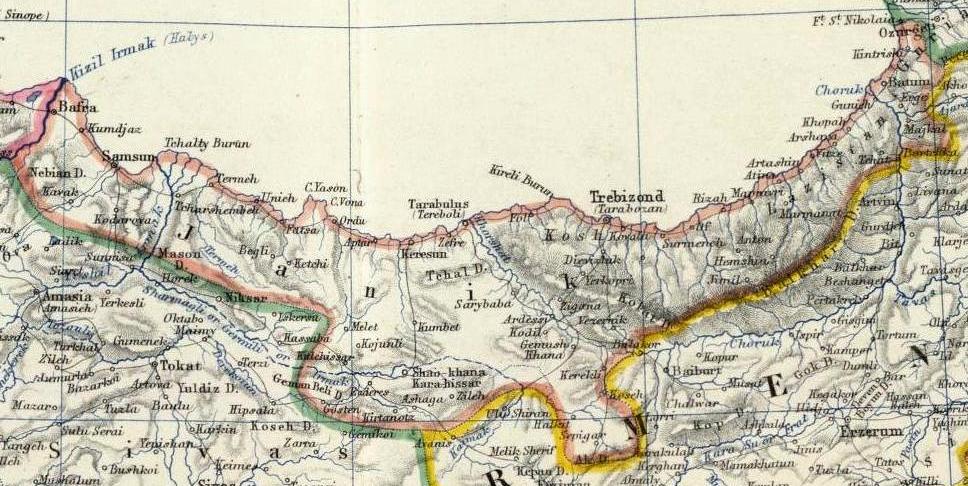 1861 map of the eastern Black Sea and Transcaucasia