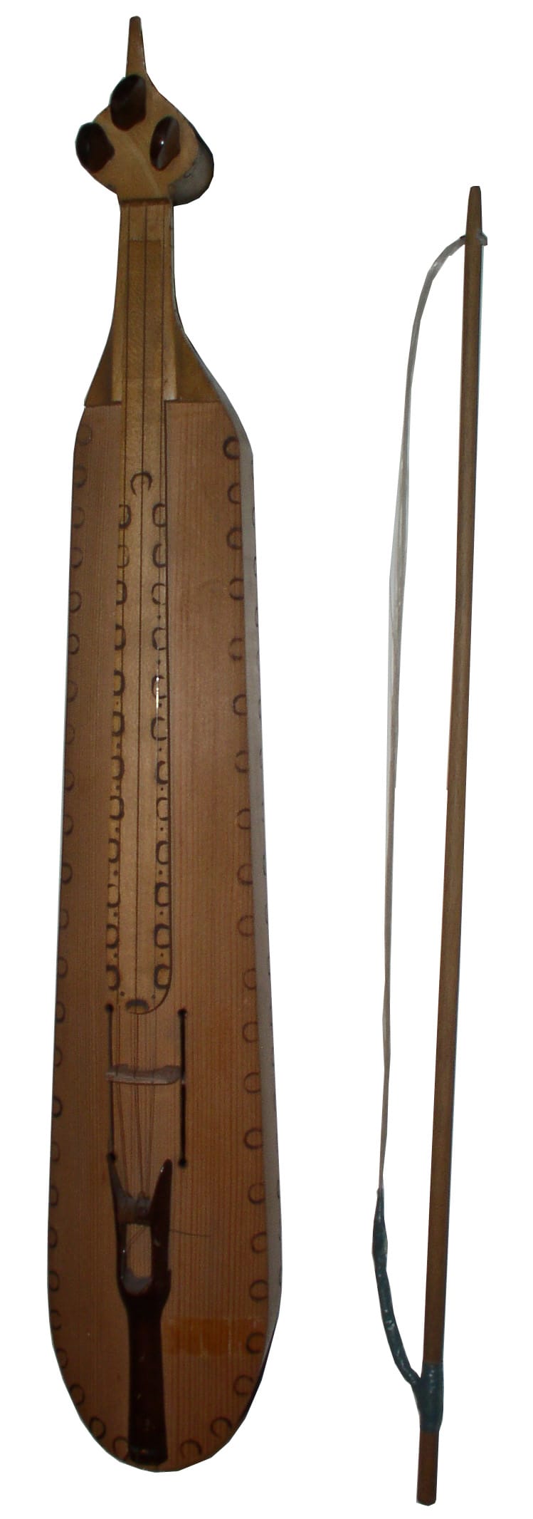 A three-stringed Black Sea kemence lying beside its bow